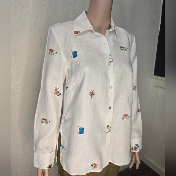 Women's RICHARD MALCOLM White 100% Irish Linen Shirt Size Small - Picture 9 of 12